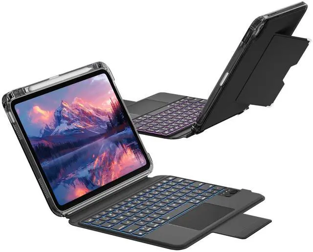 Main image of kenke for iPad Air 11 Inch (M3/M2, 2025/2024)  5th/4th Generation Case with Multi-Touch Trackpad Detachable Keyboard- 7 Colors Backlit, Portrait/Raised Modes, Adjustable Stand, Removable Cover, Black