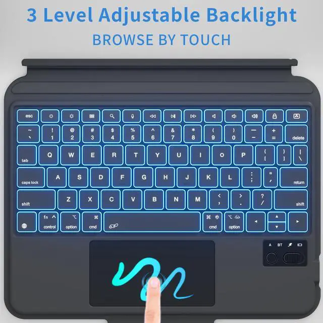 Alt view image 2 of 5 - kenke for iPad Air 11 Inch (M3/M2, 2025/2024)  5th/4th Generation Case with Multi-Touch Trackpad Detachable Keyboard- 7 Colors Backlit, Portrait/Raised Modes, Adjustable Stand, Removable Cover, Black