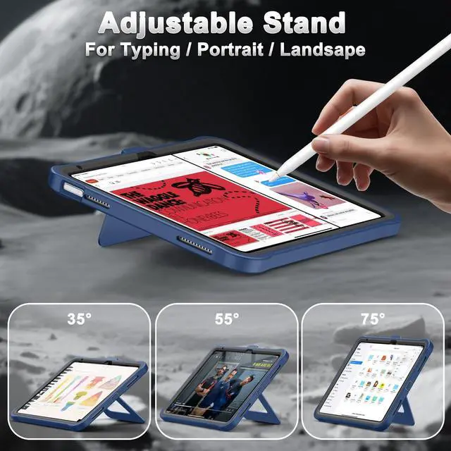 Alt view image 2 of 5 - Soke Case for iPad (A16) 11th Generation 11-Inch 2025 /10th Generation 10.9-Inch 2022, with Screen Protector and Multi-Angle Kickstand, Rugged Full Body Heavy Duty Protective Cover - Black Navy