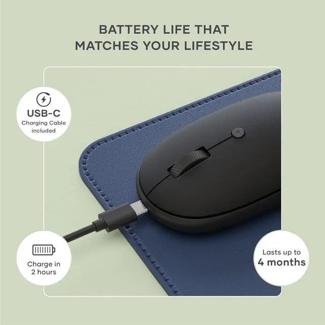 Alt view image 4 of 5 - Satechi OntheGo Bluetooth Mouse with USB C Rechargeable Battery, Connect up 3 Devices, Compact and Portable Wireless Mouse for Laptop, Computer, Tablet  Black