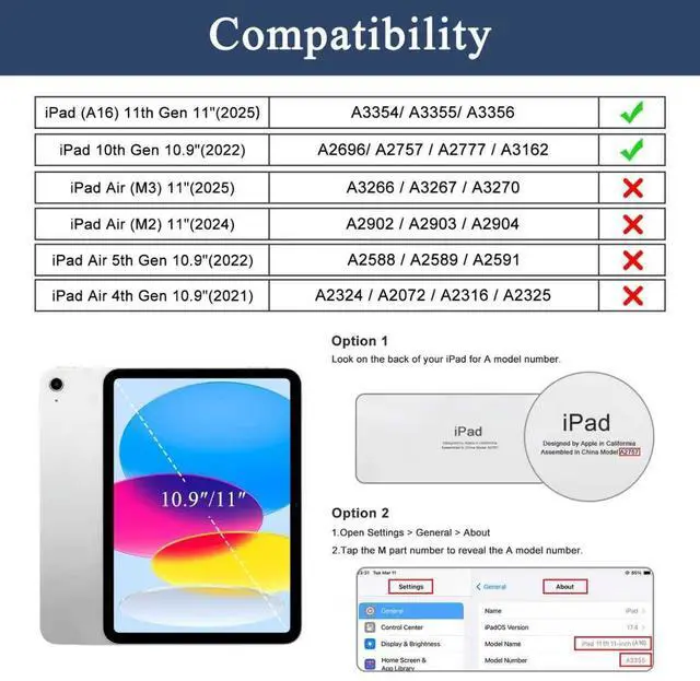 Alt view image 5 of 5 - Soke Case for iPad (A16) 11th Generation 11-Inch 2025 /10th Generation 10.9-Inch 2022, with Screen Protector and Multi-Angle Kickstand, Rugged Full Body Heavy Duty Protective Cover - Black Navy