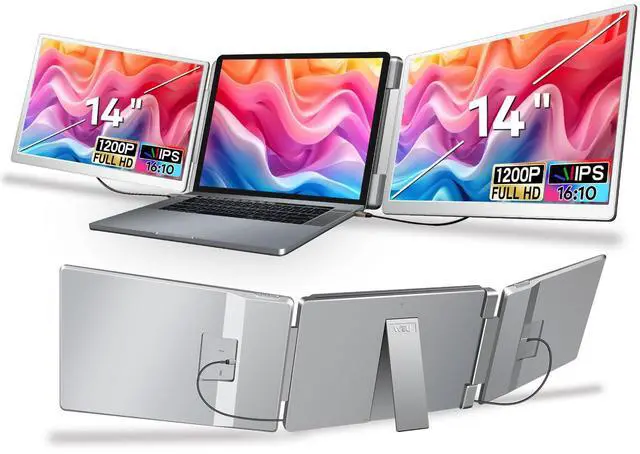 Main image of WEU Laptop Screen Extender, 14" 1200P FHD Triple Monitor for Laptop Extension- 205° Rotate Portable Dual Monitor Screen for 12-16.5" Laptops Type-C/HDMI/USB-A Plug & Play for Wins/Mac/Chro