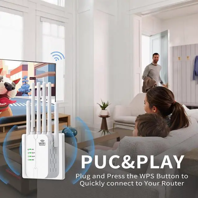 Alt view image 5 of 5 - 2025 New WiFi Extender Signal Booster,WiFi Extender,WiFi Repeater with Ethernet Port, 6 Antennas 360°, Coverage up to 11000 Sq. Ft. for 35+ Devices Home WiFi Repeater 1-Tap Setup (AP610M)