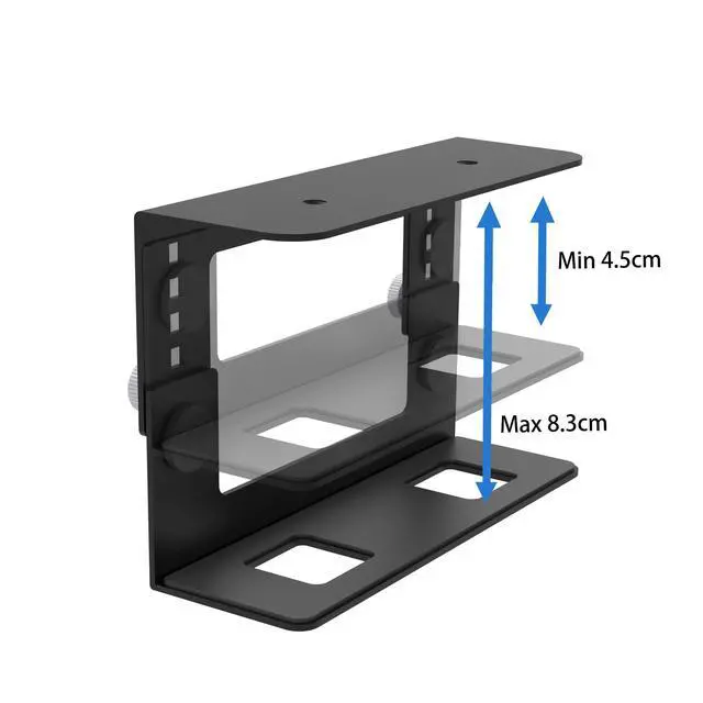 Alt view image 5 of 5 - Under Desk Mini PC Mount Bracket  5-Level Height Adjustable (1.8" to 3.3"), Width-Adjustable Metal CPU Holder for Mac mini M4/Small PCs ,Includes Screws & Positioning Template for Easy Installation