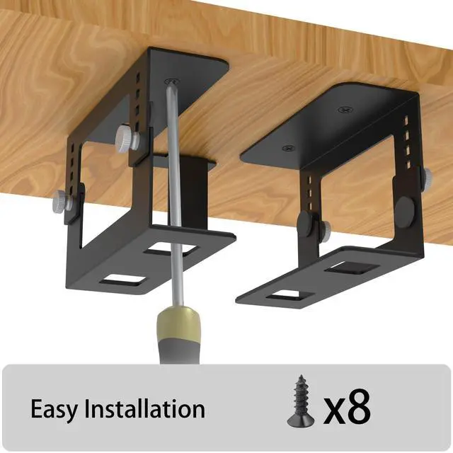 Alt view image 4 of 5 - Under Desk Mini PC Mount Bracket  5-Level Height Adjustable (1.8" to 3.3"), Width-Adjustable Metal CPU Holder for Mac mini M4/Small PCs ,Includes Screws & Positioning Template for Easy Installation