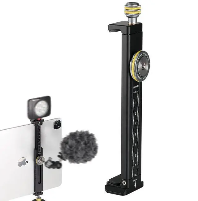 Main image of Aluminum iPad Holder for Tripod Mount, Universal Phone Tablet Clamp Tripod Adapter Bracket w Cold Shoe Mount 1/4 inch Screw and Acra Swiss Rail for iPad 4/Mini/Air/Pro/Surface Pro/iPhone/Galaxy Tab