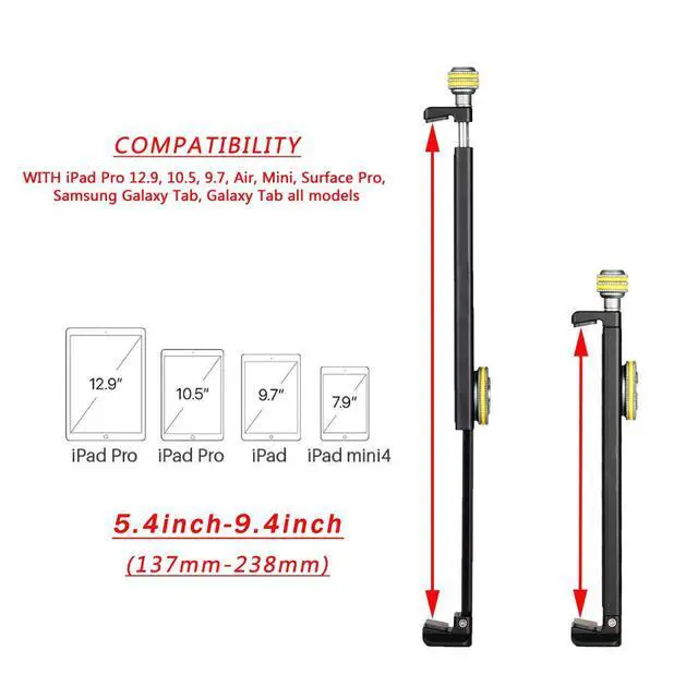 Alt view image 2 of 5 - Aluminum iPad Holder for Tripod Mount, Universal Phone Tablet Clamp Tripod Adapter Bracket w Cold Shoe Mount 1/4 inch Screw and Acra Swiss Rail for iPad 4/Mini/Air/Pro/Surface Pro/iPhone/Galaxy Tab