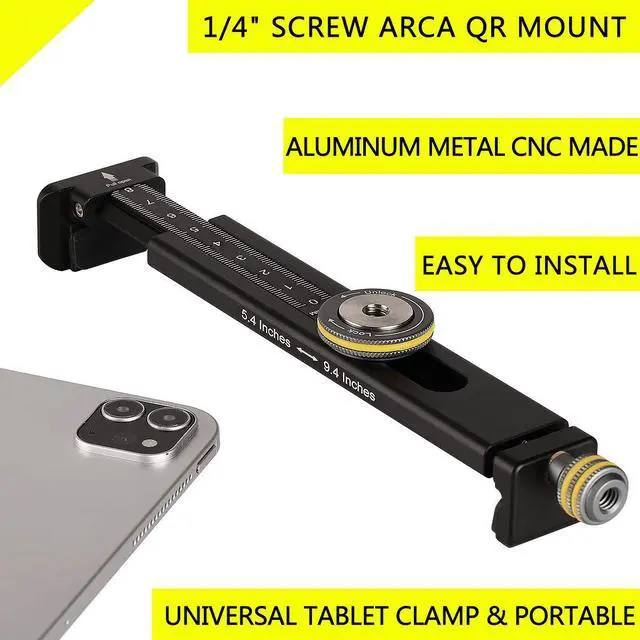 Alt view image 3 of 5 - Aluminum iPad Holder for Tripod Mount, Universal Phone Tablet Clamp Tripod Adapter Bracket w Cold Shoe Mount 1/4 inch Screw and Acra Swiss Rail for iPad 4/Mini/Air/Pro/Surface Pro/iPhone/Galaxy Tab