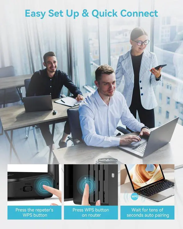 Alt view image 2 of 5 - 12880 Sq.Ft Range WiFi Extender Signal Booster Dual Band 5GHz/2.4GHz, 105-Device Compatibility, Simple Installation, WiFi Extender