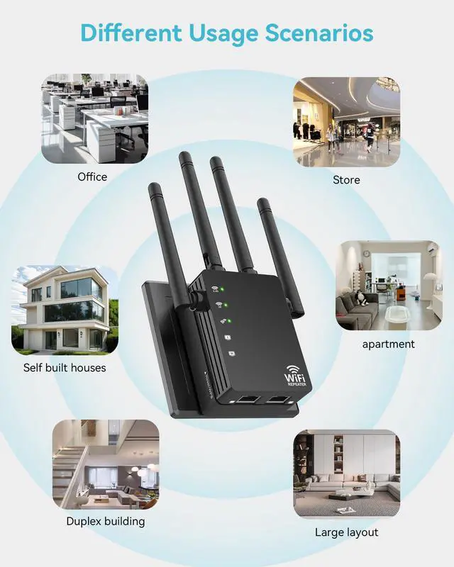 Alt view image 3 of 5 - 12880 Sq.Ft Range WiFi Extender Signal Booster Dual Band 5GHz/2.4GHz, 105-Device Compatibility, Simple Installation, WiFi Extender