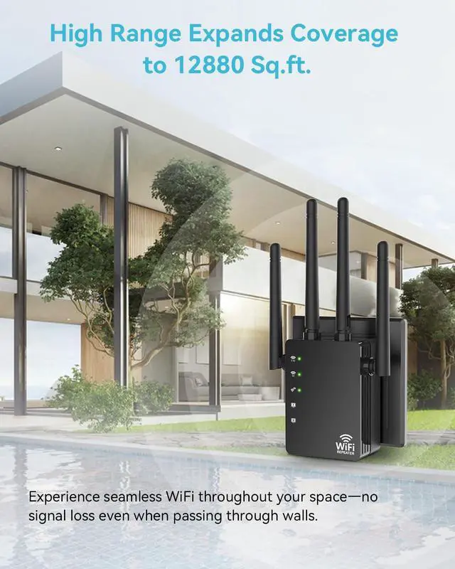 Alt view image 5 of 5 - 12880 Sq.Ft Range WiFi Extender Signal Booster Dual Band 5GHz/2.4GHz, 105-Device Compatibility, Simple Installation, WiFi Extender