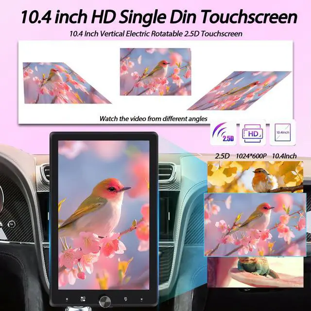 Alt view image 3 of 5 - AmoyJebit 10.4" Single Din Car Stereo Wireless Carplay, Rotating HD 1280 * 800 IPS Display Touchscreen, Car Radio with Bluetooth 5.2, FM Radio, Android Auto, Backup Camera, Big Screen