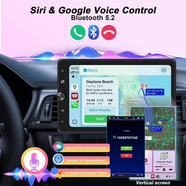 Alt view image 4 of 5 - AmoyJebit 10.4" Single Din Car Stereo Wireless Carplay, Rotating HD 1280 * 800 IPS Display Touchscreen, Car Radio with Bluetooth 5.2, FM Radio, Android Auto, Backup Camera, Big Screen