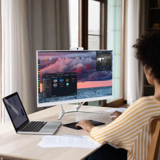 Alt view image 2 of 5 - 23.8" All in One Desktop Computer for Home Office,All in One Desktop PC,Celeron N100 Processor (Up to 3.40Ghz),4 Core,16GB RAM,512GB SSD,FHD IPS Display,WiFi 5 & BT 4.2,Keyboard & Mouse,Webcam,11 Home