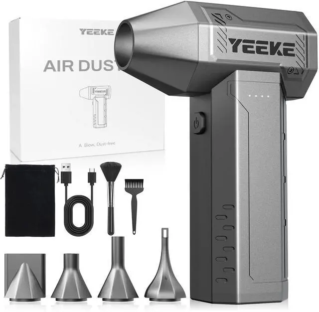 Main image of Yeeke Electric Air Duster, 10000 mAh Compressed Air Duster Fast Charging, 300000 RPM & 400 G Wind Powered by 40 mm Brusheless Motor, 4-Gear Computer Air Duster PC Cleaner with LED Light for Cleaning