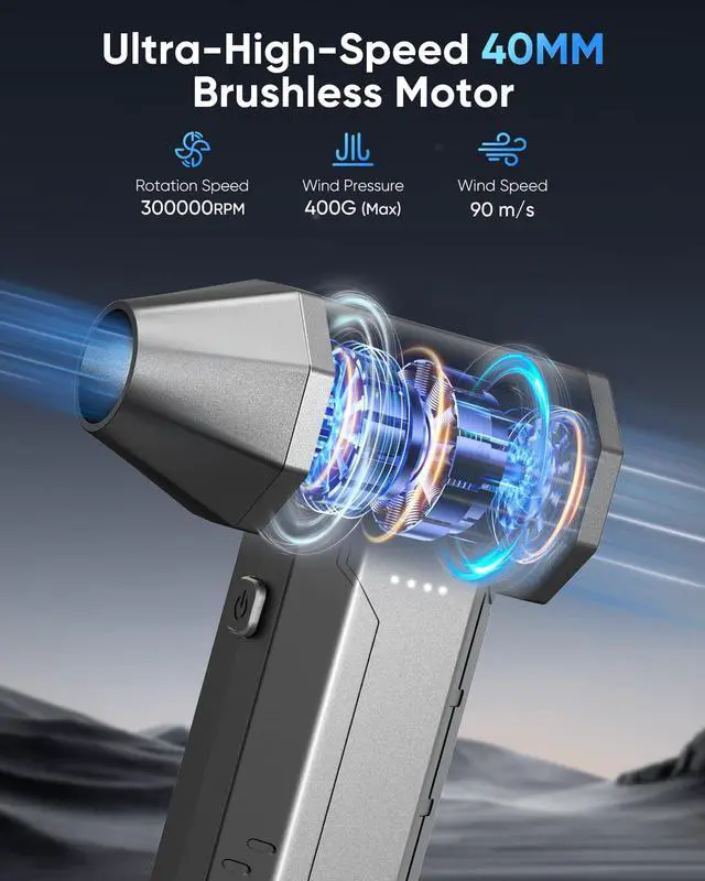 Alt view image 2 of 5 - Yeeke Electric Air Duster, 10000 mAh Compressed Air Duster Fast Charging, 300000 RPM & 400 G Wind Powered by 40 mm Brusheless Motor, 4-Gear Computer Air Duster PC Cleaner with LED Light for Cleaning