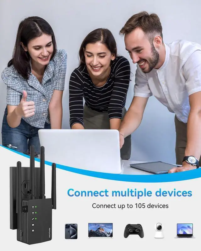 Alt view image 4 of 5 - WiFi Extender Signal Booster, 12880 Sq.Ft Range, 105 Device Compatibility, Dual Band 5GHz/2.4GHz, 1200Mbps, WiFi Extender for Expanded Coverage