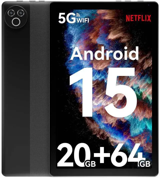 Main image of Tablet 10 Inch Android 15 OS GMS Certified Tablets PC 1.8 GHz 5-Core 20 (3+17) GB RAM 64 GB ROM 1 TB Expandable 1280x800 HD IPS Touch Screen 5000 mAh WiFi 6 Bluetooth 5.4 Dual Camera 2025 (Black)