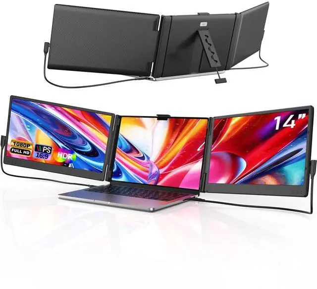 Main image of FEZOBR Laptop Screen Extender, 14'' FHD 1080P IPS Portable Monitor for Laptop, Triple Screen Extender Monitor Plug-Play for Mac/Windows/Chrome, Fit 13-17.3 Laptops