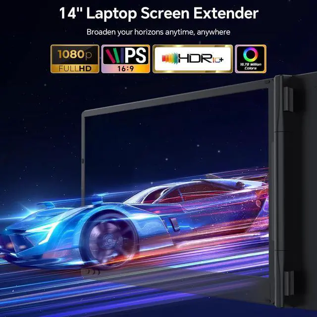 Alt view image 2 of 5 - FEZOBR Laptop Screen Extender, 14'' FHD 1080P IPS Portable Monitor for Laptop, Triple Screen Extender Monitor Plug-Play for Mac/Windows/Chrome, Fit 13-17.3 Laptops