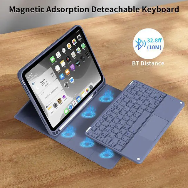 Alt view image 2 of 5 - kenke for iPad 11/10th Gen Case with Keyboard 11/10.9 inch 2025 A16/2022, Detachable Wireless Bluetooth with Left Side Pencil Holder, Multi-Touch Trackpad Backlit Square Gray Keycaps (Purple