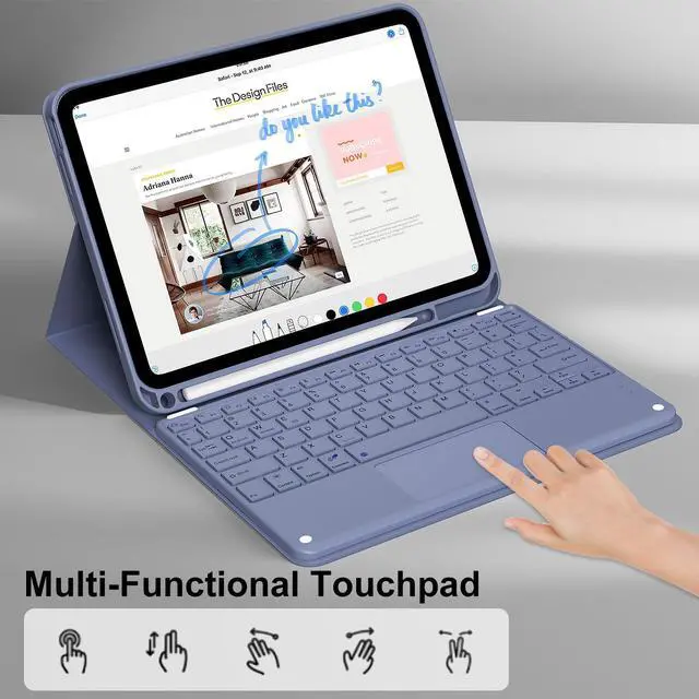 Alt view image 5 of 5 - kenke for iPad 11/10th Gen Case with Keyboard 11/10.9 inch 2025 A16/2022, Detachable Wireless Bluetooth with Left Side Pencil Holder, Multi-Touch Trackpad Backlit Square Gray Keycaps (Purple