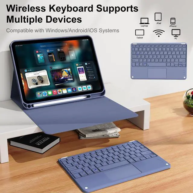 Alt view image 4 of 5 - kenke for iPad 11/10th Gen Case with Keyboard 11/10.9 inch 2025 A16/2022, Detachable Wireless Bluetooth with Left Side Pencil Holder, Multi-Touch Trackpad Backlit Square Gray Keycaps (Purple