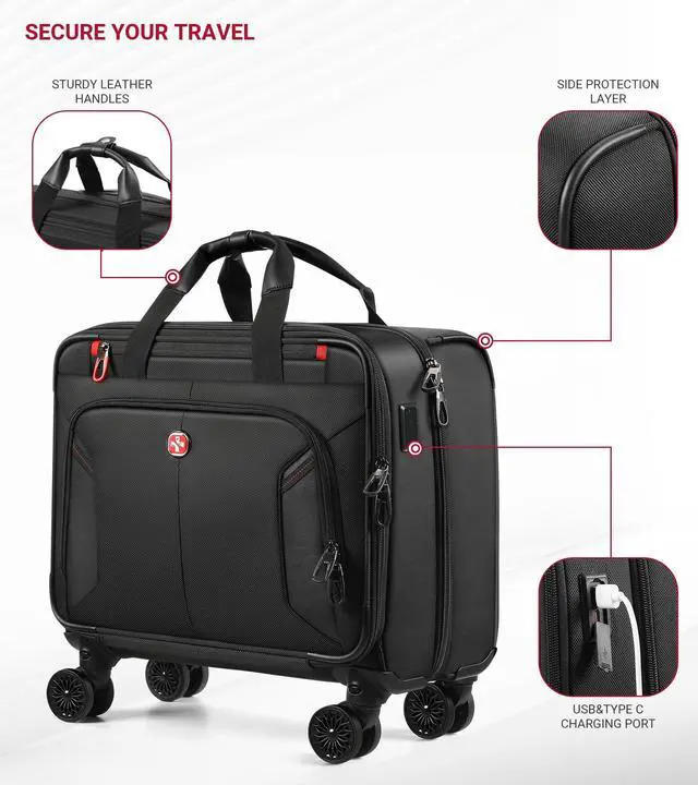 Alt view image 3 of 5 - star cloud Rigid Frame Roling Laptop Bag on Wheels, Rolling Briefcase with USB & Type-C Charging Port,Water Resistant Rolling Computer Bag for 17.3 Inch Laptop, Work Travel and Business