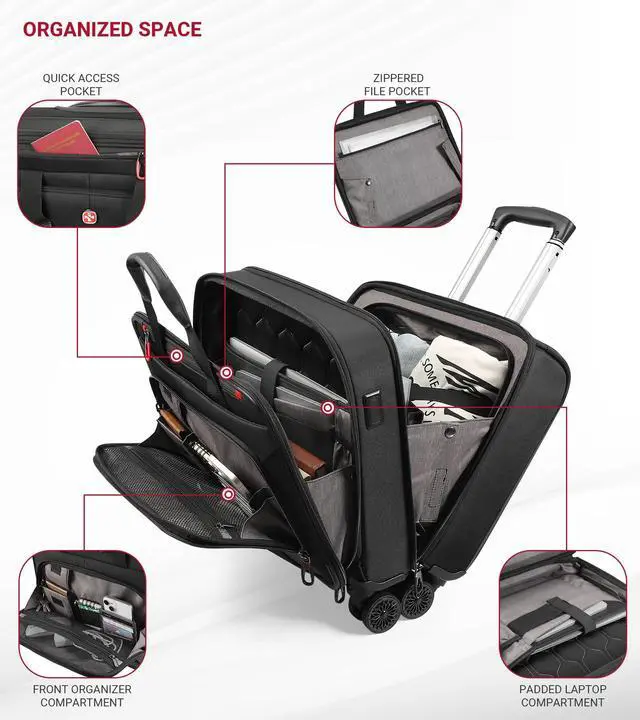 Alt view image 5 of 5 - star cloud Rigid Frame Roling Laptop Bag on Wheels, Rolling Briefcase with USB & Type-C Charging Port,Water Resistant Rolling Computer Bag for 17.3 Inch Laptop, Work Travel and Business