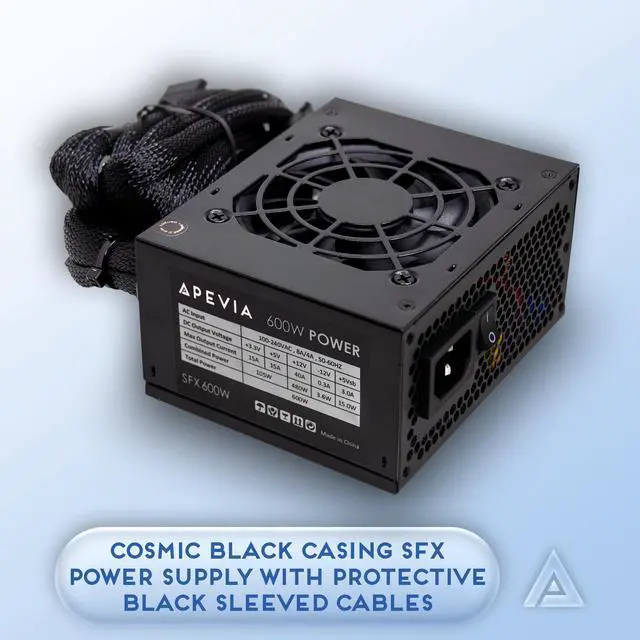 Alt view image 2 of 5 - Apevia SFX-PFC600W SFX PFC 600W / Micro-ATX, Fixed Cables, Full Range Active PFC 90-264V, Low Noise Desktop Gaming Server SFX Form Factor Computer Power Supply