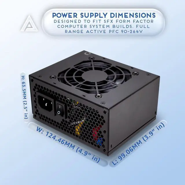 Alt view image 3 of 5 - Apevia SFX-PFC600W SFX PFC 600W / Micro-ATX, Fixed Cables, Full Range Active PFC 90-264V, Low Noise Desktop Gaming Server SFX Form Factor Computer Power Supply