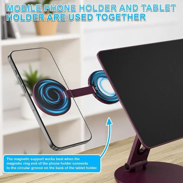 Alt view image 2 of 5 - 2-in-1 Magnetic Wireless Charging Stand for iPad Pro/Air 11" M2 M3 with MagSafe Phone Stand for iPhone 17-12, Multi-angle Adjustable Foldable Aluminum Desk Stand Combo for Work, Kitchen, Drawing
