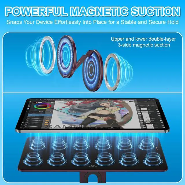 Alt view image 3 of 5 - 2-in-1 Magnetic Wireless Charging Stand for iPad Pro/Air 11" M2 M3 with MagSafe Phone Stand for iPhone 17-12, Multi-angle Adjustable Foldable Aluminum Desk Stand Combo for Work, Kitchen, Drawing