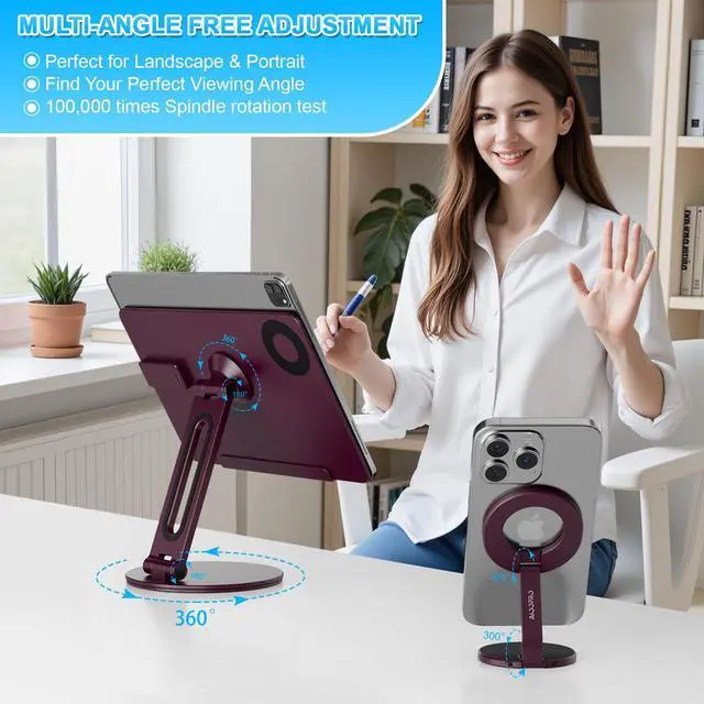 Alt view image 5 of 5 - 2-in-1 Magnetic Wireless Charging Stand for iPad Pro/Air 11" M2 M3 with MagSafe Phone Stand for iPhone 17-12, Multi-angle Adjustable Foldable Aluminum Desk Stand Combo for Work, Kitchen, Drawing