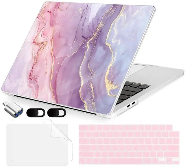 Main image of MecBevia Compatible with MacBook Air 13.6 inch Case, M4 A3240/M3 A3113/M2 A2681 (Released 2025 to 2022), Hard Shell, Keyboard Cover, Screen Protector, Webcam Cover & Type-C Adapter, Pink Marble