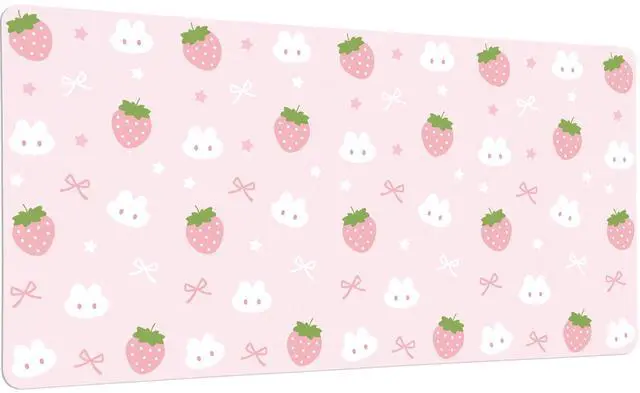 Main image of Idocolors Pink Strawberry Desk Mat, Cute Extended Gaming Keyboard Mouse Pad, Large Office Desk Cover Mat Pad Deskmat, Non-Slip Leather Home Office Desk Mat Protector 31.5"×15.7"