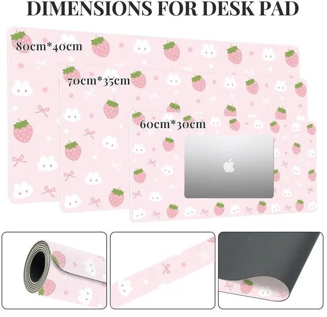 Alt view image 3 of 5 - Idocolors Pink Strawberry Desk Mat, Cute Extended Gaming Keyboard Mouse Pad, Large Office Desk Cover Mat Pad Deskmat, Non-Slip Leather Home Office Desk Mat Protector 31.5"×15.7"