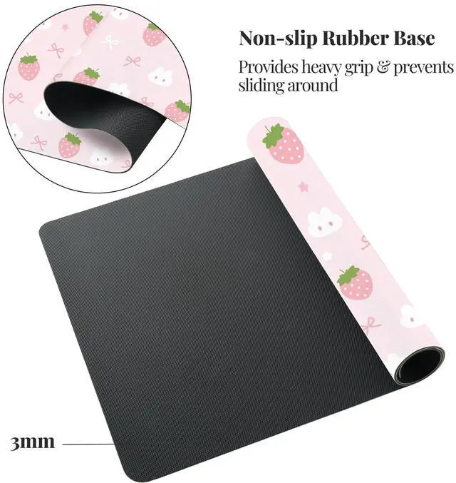 Alt view image 5 of 5 - Idocolors Pink Strawberry Desk Mat, Cute Extended Gaming Keyboard Mouse Pad, Large Office Desk Cover Mat Pad Deskmat, Non-Slip Leather Home Office Desk Mat Protector 31.5"×15.7"