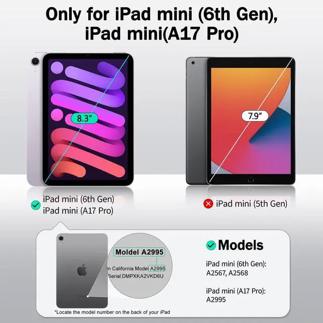 Alt view image 2 of 5 - May Chen Slim Case for iPad mini 7 (A17 Pro, 7th Generation) 2024 / iPad mini 6 (6th Gen) 8.3 Inch, [Built-in Pencil Holder] Shockproof Cover Clear Clear Back Shell Auto Wake/Sleep, Ditsy Floral