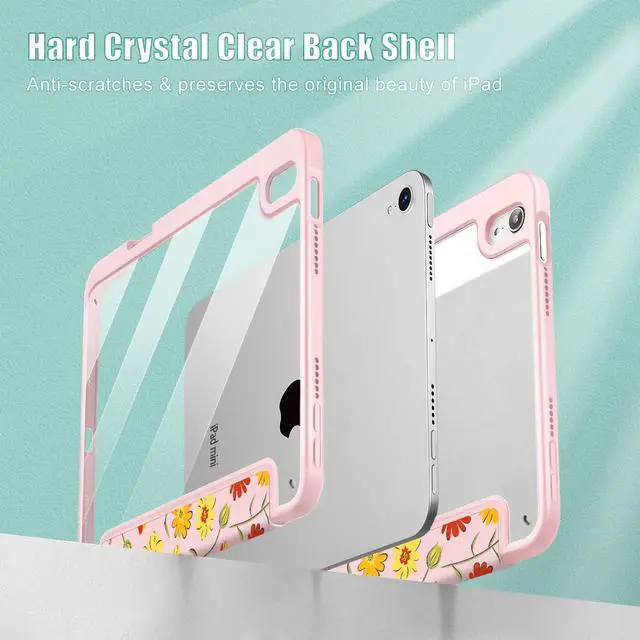 Alt view image 4 of 5 - May Chen Slim Case for iPad mini 7 (A17 Pro, 7th Generation) 2024 / iPad mini 6 (6th Gen) 8.3 Inch, [Built-in Pencil Holder] Shockproof Cover Clear Clear Back Shell Auto Wake/Sleep, Ditsy Floral