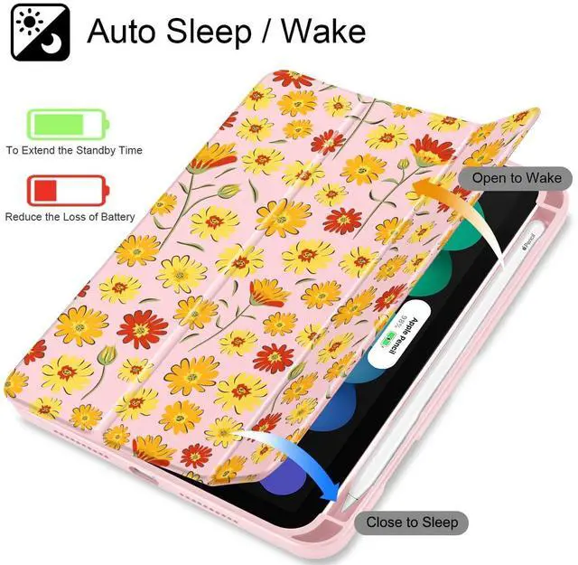 Alt view image 3 of 5 - May Chen Slim Case for iPad mini 7 (A17 Pro, 7th Generation) 2024 / iPad mini 6 (6th Gen) 8.3 Inch, [Built-in Pencil Holder] Shockproof Cover Clear Clear Back Shell Auto Wake/Sleep, Ditsy Floral