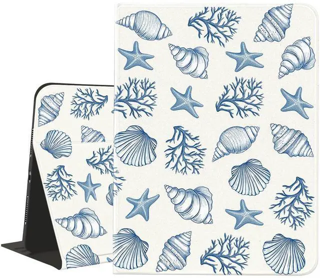 Main image of AdorableWhimsy Ocean Seashell Case for iPad 10th Generation 2022 10.9"/iPad (A16) 11th Generation 2025 11" with Pencil Holder Folio Girly White Leather Cover Multi-Angle Viewing Stand Case