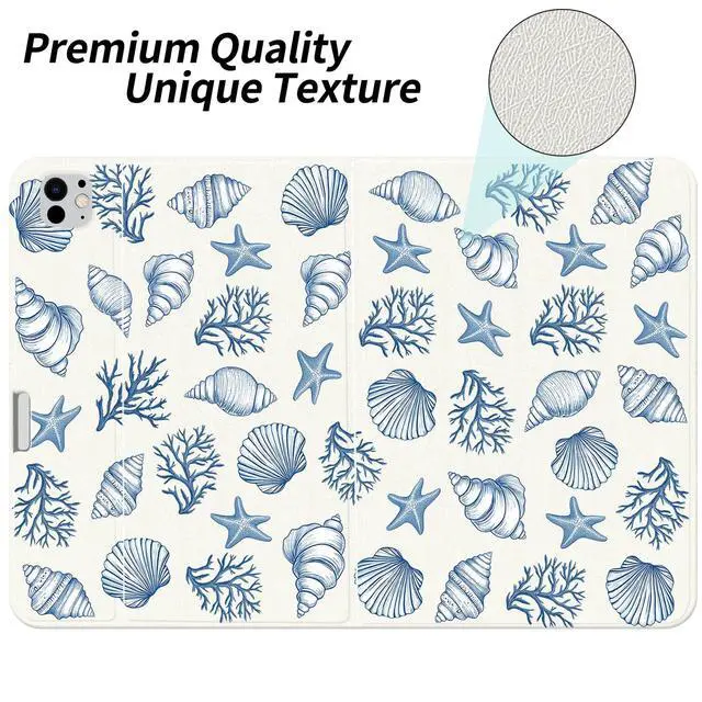 Alt view image 2 of 5 - AdorableWhimsy Ocean Seashell Case for iPad 10th Generation 2022 10.9"/iPad (A16) 11th Generation 2025 11" with Pencil Holder Folio Girly White Leather Cover Multi-Angle Viewing Stand Case