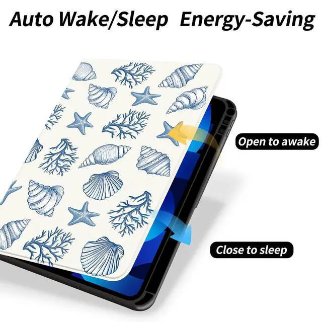 Alt view image 4 of 5 - AdorableWhimsy Ocean Seashell Case for iPad 10th Generation 2022 10.9"/iPad (A16) 11th Generation 2025 11" with Pencil Holder Folio Girly White Leather Cover Multi-Angle Viewing Stand Case