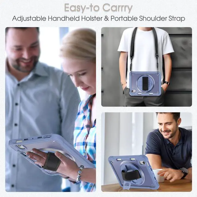 Alt view image 5 of 5 - BRAECNstock Case for iPad Mini 7 (A17 pro) 2024/ Mini 6 8.3", Shockproof Protective Cover with Pencil Holder, Screen Protector, 360° Rotating Hand Strap/Stand for iPad mini 7th/ 6th Gen, Lavender Grey