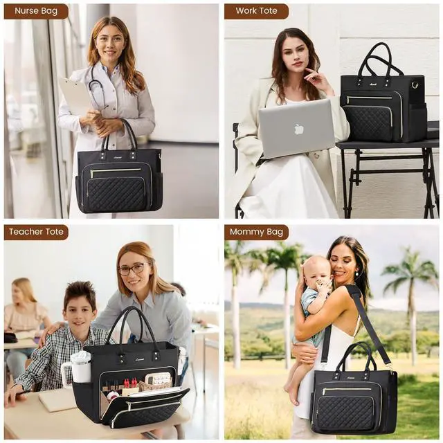 Alt view image 2 of 5 - LOVEVOOK Teacher Tote Bag for Women Work, Laptop Bag Work Tote Bag Nurse Bags With Large Cup Holder, Professional Computer Briefcase Business Large Purses Handbag, Diaper Bag Mother Gift, Black