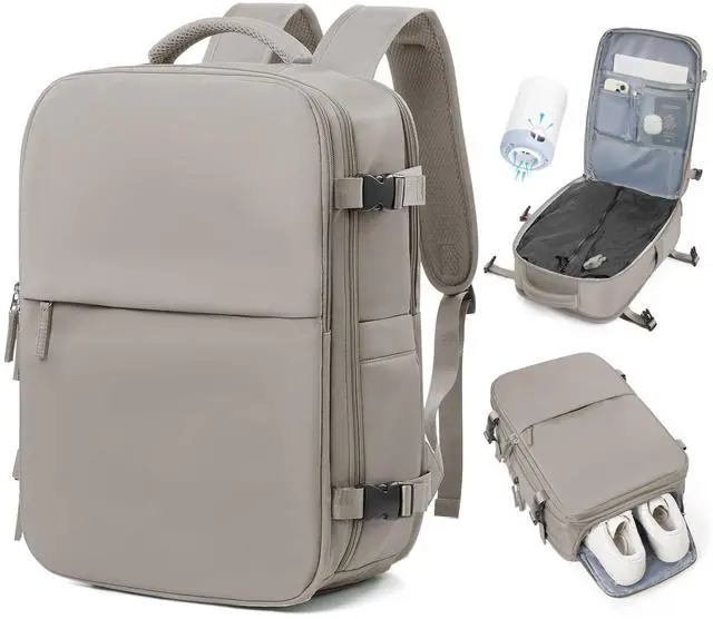 Main image of Large Vacuum Travel Backpack Air Vacpack Vacuum Compression Seal Bags with Pump Flight Approved Carry on Luggage Personal item Travel Bag Laptop Backpack with Shoe Compartment Grey Brown