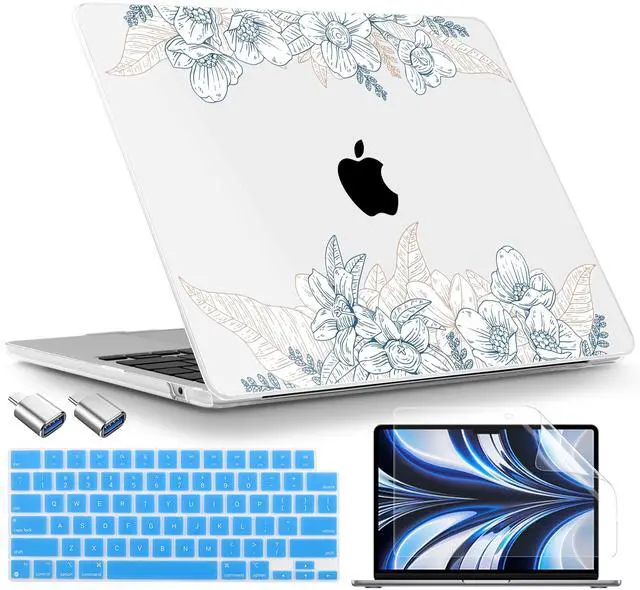 Main image of TWOLSKOO for MacBook Air 13 inch Case M4 A3240 M3 A3113 M2 A2681 2025 2024 2022 Plastic Hard Shell, Keyboard Cover, Type C Adapter, Screen Protector for MacBook Air 13.6 inch, Engraved Sketch