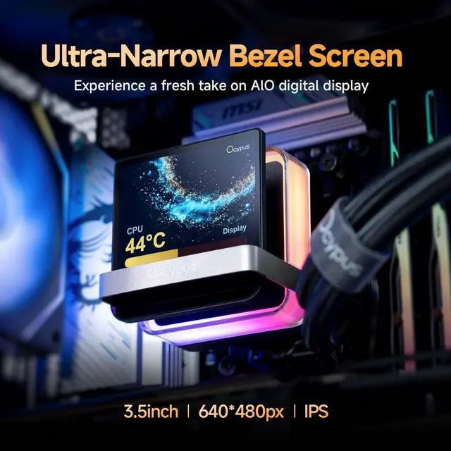 Alt view image 2 of 5 - Sigma PRO L36 BK liquid 360MM AIO CPU Cooler with Ultra-Narrow Bezel 3.5" IPS Screen,640*480px,Floating ARGB Design,Magnetic Mounting Pump 310W,FDB Silent Fan,All-Metal Tools for Intel & AMD Platforms