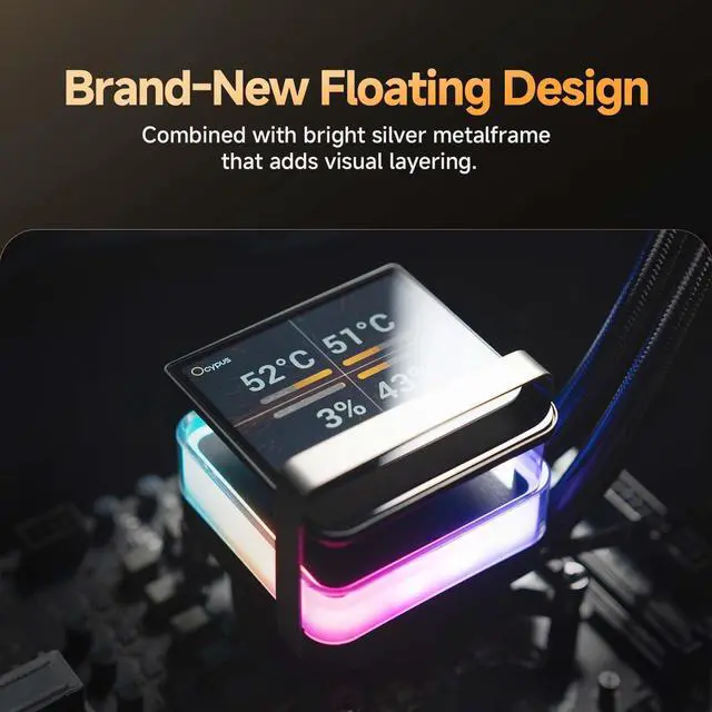 Alt view image 3 of 5 - Sigma PRO L36 BK liquid 360MM AIO CPU Cooler with Ultra-Narrow Bezel 3.5" IPS Screen,640*480px,Floating ARGB Design,Magnetic Mounting Pump 310W,FDB Silent Fan,All-Metal Tools for Intel & AMD Platforms